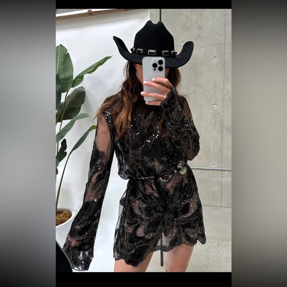 Amber Nights Black Beaded Mini Dress 12th Tribe - Picture 1 of 4